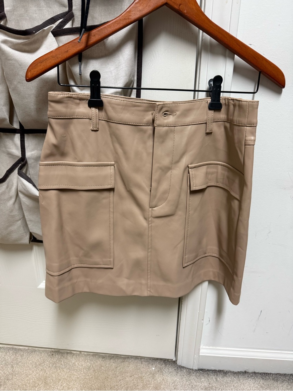 Zara Beige Faux-Leather Mini Skirt with Patch Pockets